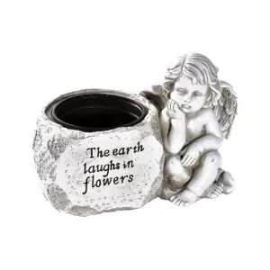 Angel sitting with a flower pot 17 cm Angel sitting with a flower pot 17 cm